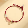Strawberry Quartz Red String Bracelet with Lucky Cat Charm
