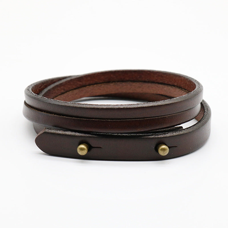 Two-Tone Leather Wrap Bracelet with Gold-Tone Studs