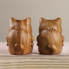 Green Sandalwood Cat Figurine, Hand Carved Wood Statue