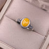 Sterling Silver Amber Oval Ring, Adjustable Vintage Style