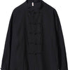 Black long-sleeve men's shirt with traditional frog buttons
