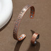 Antique red copper magnetic cuff bracelet and ring set with engraved floral pattern