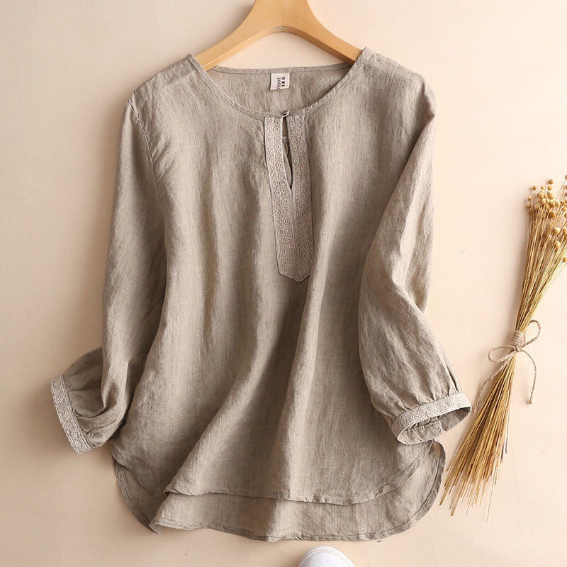 Women's Linen Cotton Top with Embroidery