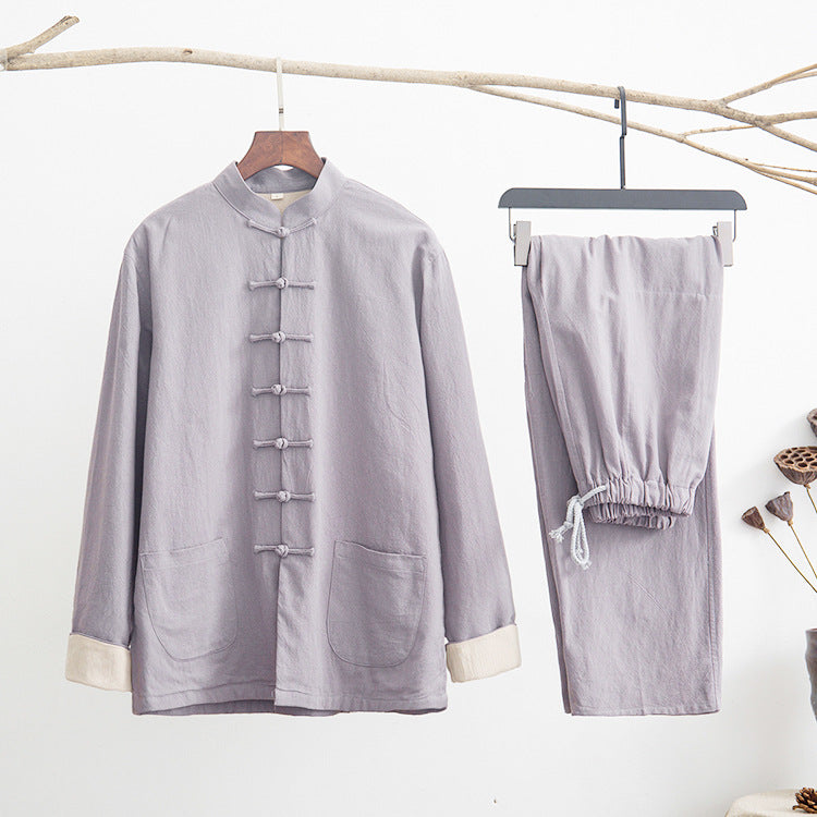 Men's Linen Tang Suit Set with Frog Buttons
