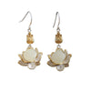 White or Green Jade Lotus Drop Earrings, Silver Tone