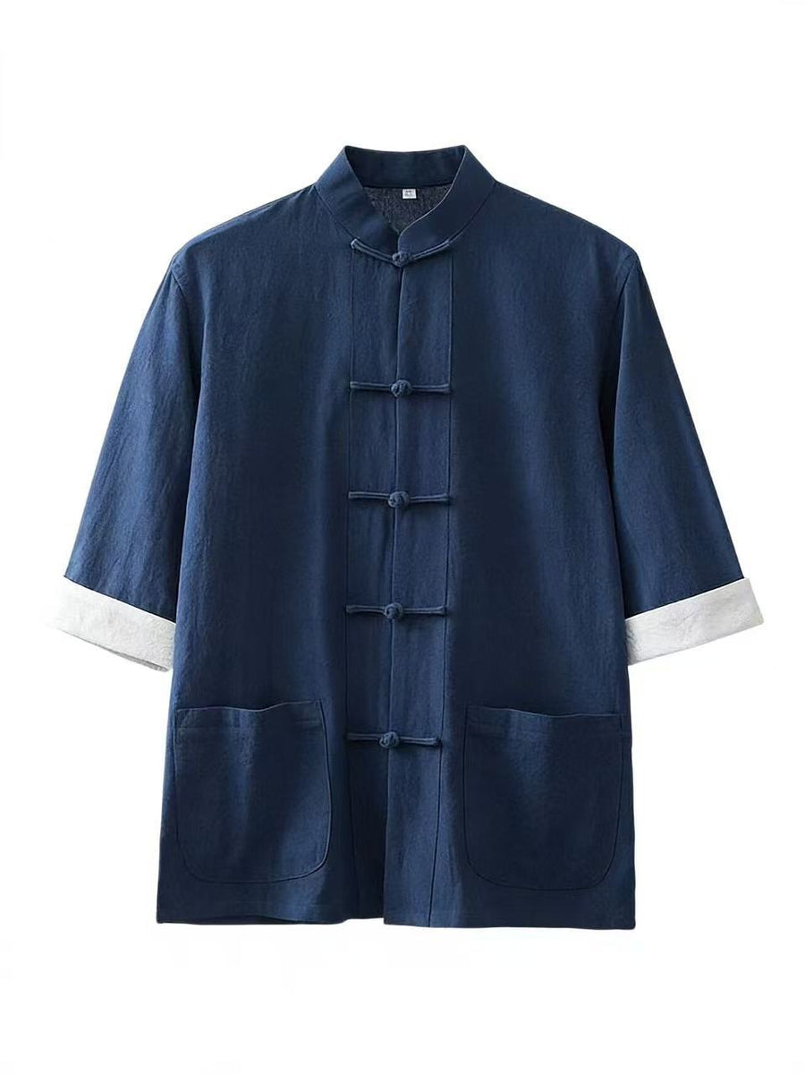 Men's Tang Suit Half Sleeve Shirt Cotton Linen Top