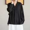 Long Sleeve Shirt V-Neck Cotton Linen Chinese Hanfu Style Top