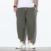 Men's Cotton Linen Harem Pants Summer Casual Drawstring Trousers