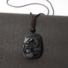 Black Obsidian Koi Fish Lotus Pendant Necklace Carved Stone