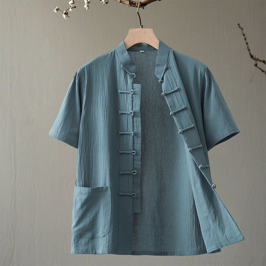 Men's Cotton Linen Tang Suit Shirt Short Sleeve Chinese Style Top