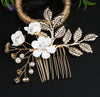 Handmade Floral Hair Comb and Pin Set with Clear Quartz