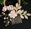 Handmade Floral Hair Comb and Pin Set with Clear Quartz