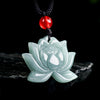 Carved Jade Lotus Flower Pendant Necklace with Cord