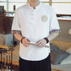 Men's Linen Blend Dragon Embroidery Short Sleeve Shirt