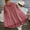 Spring Plaid Ruffled Hem Long Sleeve Women's Cotton Shirt