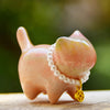 Lacquer Cat Decoration, Wood Figurine with Pearl Necklace