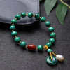 Natural Malachite Bead Bracelet with Red Agate Charm