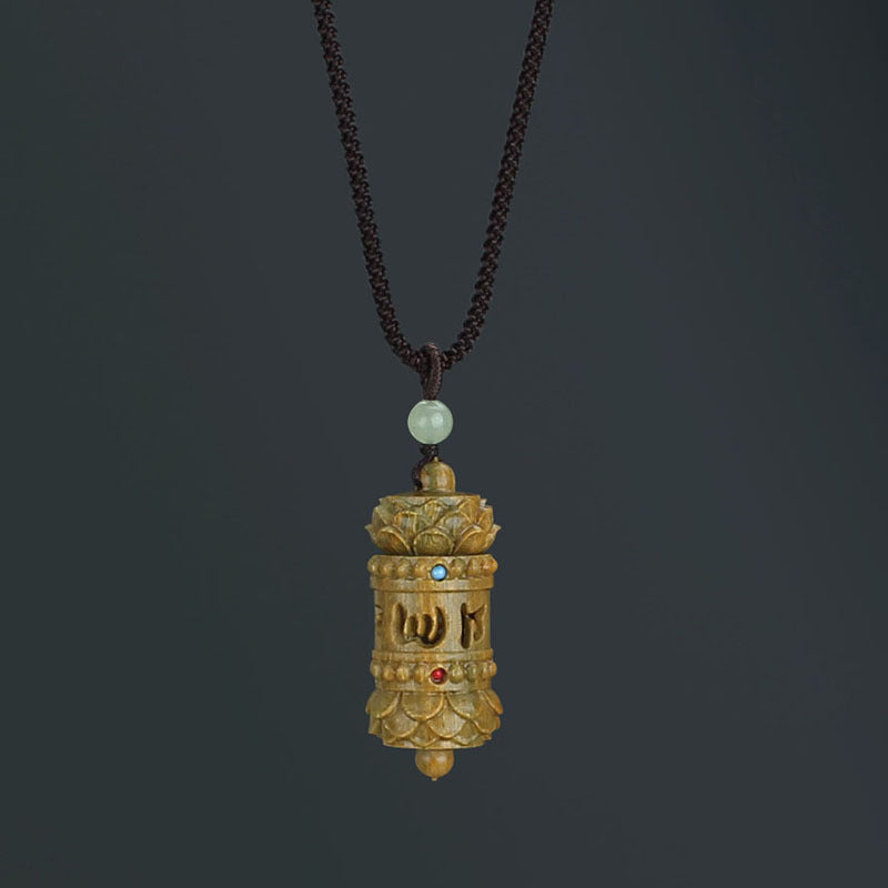 Green Sandalwood Necklace Pendant, Lotus and Mantra Incense Box
