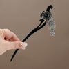 Wooden Floral Hairpin with Tassel, Vintage Style Hair Stick