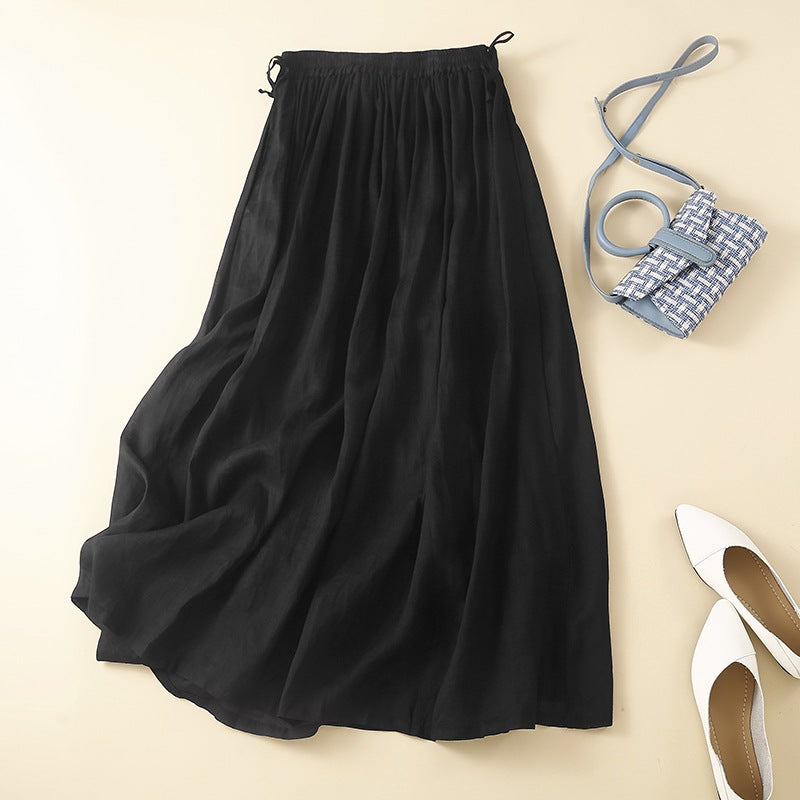 Plain Lace Up Elastic Waist Women's Skirt With Pockets