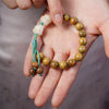 Green Sandalwood Bracelet with White Cat Charms