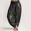 Women's Cotton Harem Pants with Elastic Waist and Floral Print