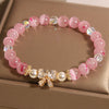 Pink Cat's Eye Bracelet with Bow Charm