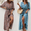 Printed Linen Maxi Dress with Lantern Sleeves
