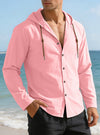 Men's Solid Color Long Sleeve Hooded Drawstring Buttons Shirt