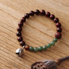 Rosewood and Jade Bracelet with Silver Lotus Charm