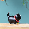 Carved Wood Cat Figurine with Bell - Cute Animal Desk Decoration