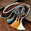 108 Bead Stone Necklace with Tassel, Long Bohemian Sweater Chain