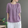 Purple cotton t-shirt with purple flower embroidery on the chest