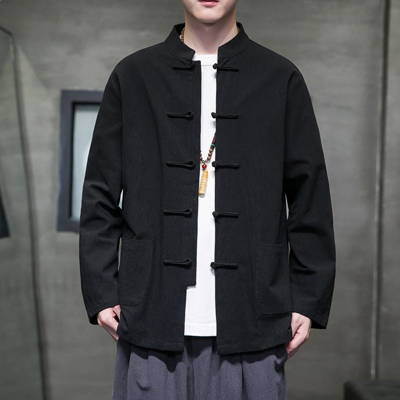 Men's Long Sleeve Tang Suit Jacket Chinese Style Linen Shirt
