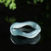 Blue Water Jade Wave Ring, Irregular Carved Stone Band