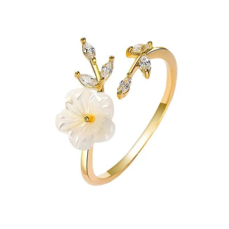 Plum Blossom Leaf Pattern Luck Ring, Adjustable Open Ring