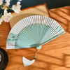 Chinese Style Bamboo Folding Fan with Silk Leaf and Tassel