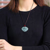 Carved Jade Lotus Pendant Necklace, Blue Water Jadeite