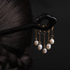 Ebony Wood Hairpin with Freshwater Pearl Tassels