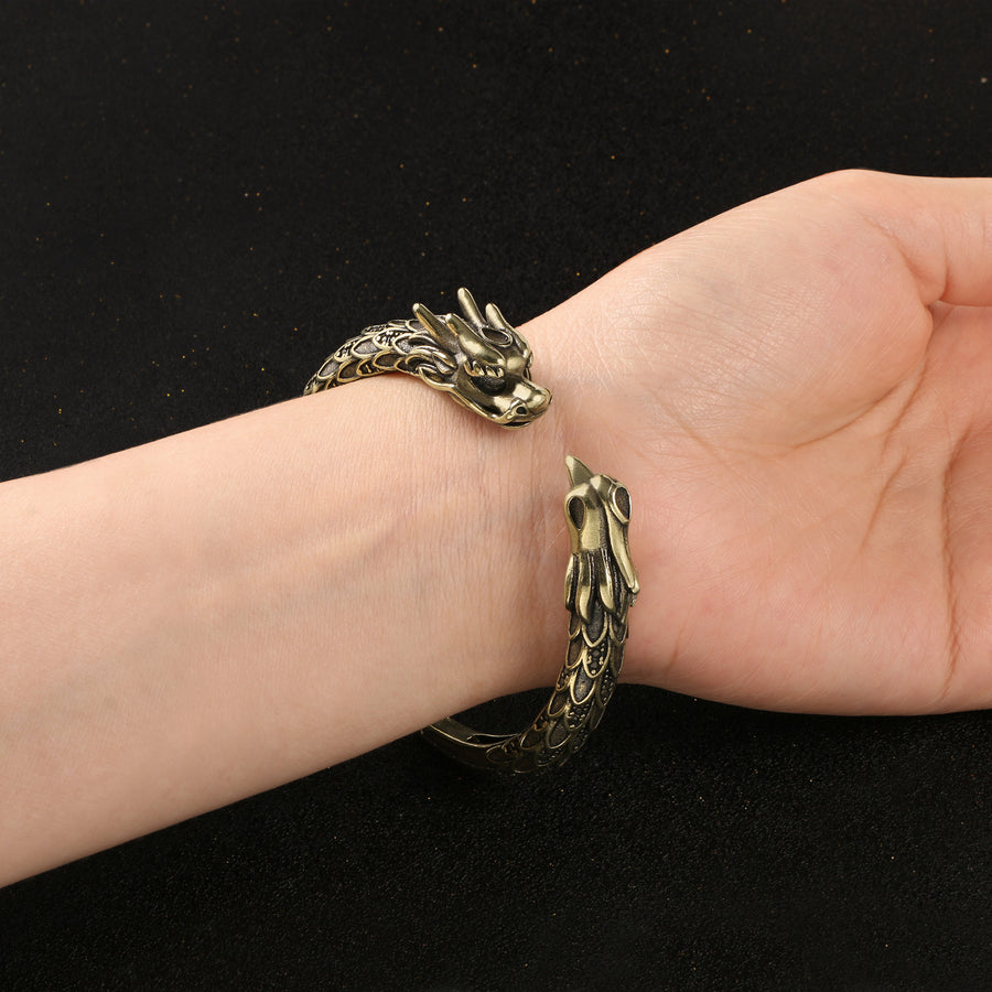 Chinese Dragon Open Cuff Bracelet Brass