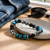 Blue Tiger Eye and Black Bead Stretch Bracelet for Men and Women