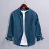 Men's Linen Cotton Long Sleeve Stand Collar Casual Shirt