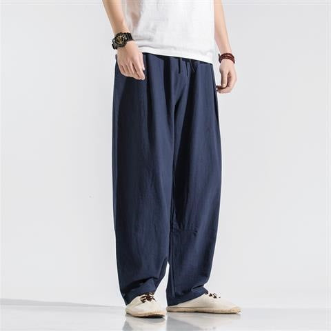 Men's Linen Harem Pants, Relaxed Fit with Elastic Waist