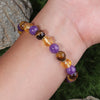 Amethyst Tiger Eye Bracelet with Faux Citrine, 8mm Natural Stone Beads