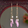 Long Drop Earrings with Floral Charm and Faux Pearl