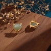 Green Jade Fox Earrings, Gold-Tone Copper Studs