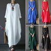 Cotton Linen Maxi Dress Long Sleeve Solid Color