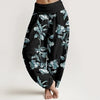 Women's Cotton Harem Pants with Elastic Waist and Floral Print