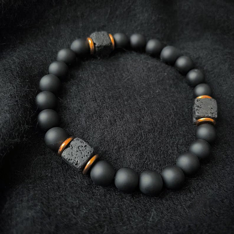 Black Lava Rock Bead Bracelet and Necklace