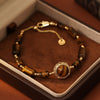 Tiger Eye and Copper Bead Bracelet with Gold-Tone Charm